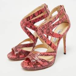 Jimmy Choo Pink Python Collar Platform Sandals Size 41