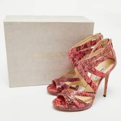 Jimmy Choo Pink Python Collar Platform Sandals Size 41