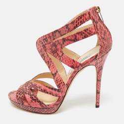 Jimmy Choo Pink Python Collar Platform Sandals Size 41