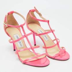 Pre Owned Jimmy Choo Neon Pink Patent Leather Thistle Open Toe Sandals Size 36