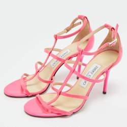 Pre Owned Jimmy Choo Neon Pink Patent Leather Thistle Open Toe Sandals Size 36