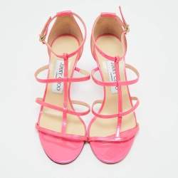 Pre Owned Jimmy Choo Neon Pink Patent Leather Thistle Open Toe Sandals Size 36