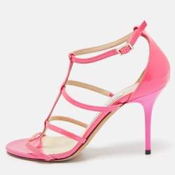 Jimmy Choo Neon Pink Patent Leather Thistle Open Toe Sandals Size 36