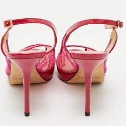 Jimmy Choo Pink/Burgundy Patent and Lace Nova Slingback Sandals Size 36