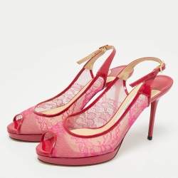Jimmy Choo Pink/Burgundy Patent and Lace Nova Slingback Sandals Size 36