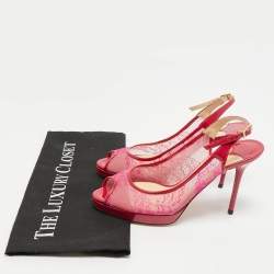 Jimmy Choo Pink/Burgundy Patent and Lace Nova Slingback Sandals Size 36
