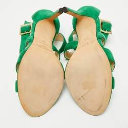 Jimmy Choo Green Suede Crisscross Ankle Strap Sandals Size 36