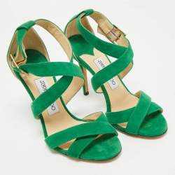 Jimmy Choo Green Suede Crisscross Ankle Strap Sandals Size 36