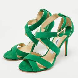 Jimmy Choo Green Suede Crisscross Ankle Strap Sandals Size 36