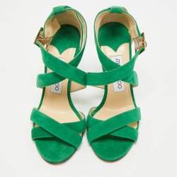 Jimmy Choo Green Suede Crisscross Ankle Strap Sandals Size 36