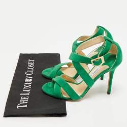 Jimmy Choo Green Suede Crisscross Ankle Strap Sandals Size 36