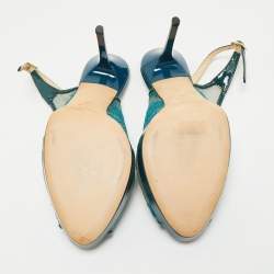 Jimmy Choo Green Lace and Patent Leather Nova Peep-Toe Slingback Sandals Size 36