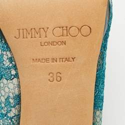 Jimmy Choo Green Lace and Patent Leather Nova Peep-Toe Slingback Sandals Size 36