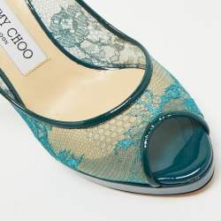Jimmy Choo Green Lace and Patent Leather Nova Peep-Toe Slingback Sandals Size 36