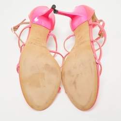Jimmy Choo Neon Pink Patent Leather Thistle Open Toe Sandals Size 36