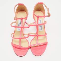 Jimmy Choo Neon Pink Patent Leather Thistle Open Toe Sandals Size 36