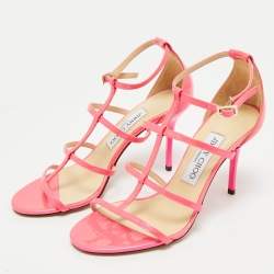 Jimmy Choo Neon Pink Patent Leather Thistle Open Toe Sandals Size 36