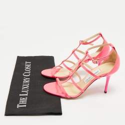 Jimmy Choo Neon Pink Patent Leather Thistle Open Toe Sandals Size 36