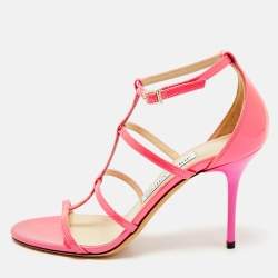 Jimmy Choo Neon Pink Patent Leather Thistle Open Toe Sandals Size 36