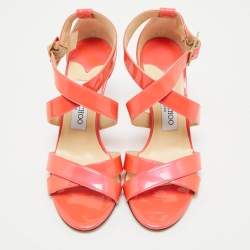 Jimmy Choo Pink Lace and Patent Leather Lottie Strappy Sandals Size 36