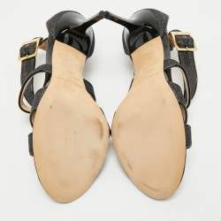 Jimmy Choo Black Canvas and Patent Ivette Strappy Sandals Size 36