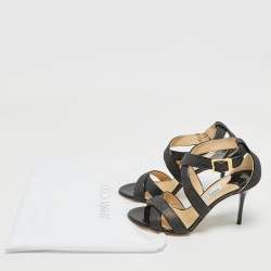 Jimmy Choo Black Canvas and Patent Ivette Strappy Sandals Size 36