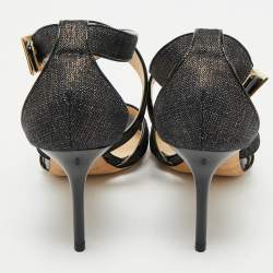 Jimmy Choo Black Canvas and Patent Ivette Strappy Sandals Size 36