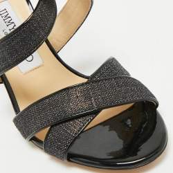 Jimmy Choo Black Canvas and Patent Ivette Strappy Sandals Size 36