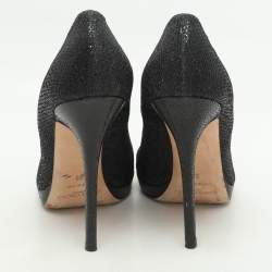Jimmy Choo Black Glitter Fabric and Leather Luna Platform Pumps Size 39