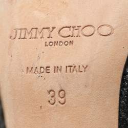Jimmy Choo Black Glitter Fabric and Leather Luna Platform Pumps Size 39