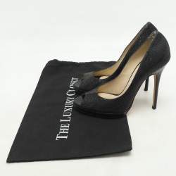 Jimmy Choo Black Glitter Fabric and Leather Luna Platform Pumps Size 39
