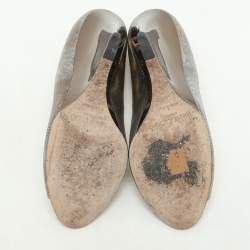 Pre Owned Jimmy Choo Metallic Lizard Embossed Leather Baxen Wedge Pumps Size 39.5