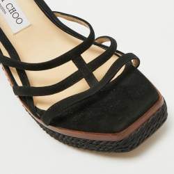 Pre Owned JIMMY Choo Black Suede Caged Strappy Ankle Strap Wedge Sandals Size 41
