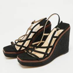 Pre Owned JIMMY Choo Black Suede Caged Strappy Ankle Strap Wedge Sandals Size 41