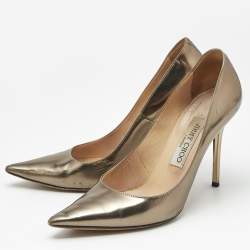 Pre Owned Jimmy Choo Gold Leather Love Pumps Size 36.5