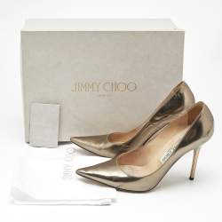 Pre Owned Jimmy Choo Gold Leather Love Pumps Size 36.5