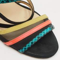 Pre Owned Jimmy Choo Multicolor Suede and Mesh Visby Sandals Size 36.5