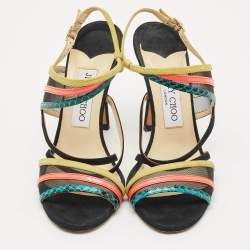 Pre Owned Jimmy Choo Multicolor Suede and Mesh Visby Sandals Size 36.5