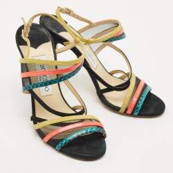Pre Owned Jimmy Choo Multicolor Suede and Mesh Visby Sandals Size 36.5