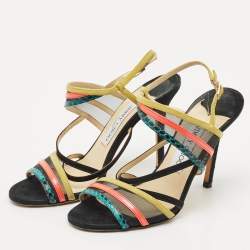 Pre Owned Jimmy Choo Multicolor Suede and Mesh Visby Sandals Size 36.5