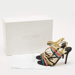 Pre Owned Jimmy Choo Multicolor Suede and Mesh Visby Sandals Size 36.5