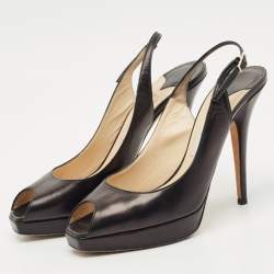 Pre Owned Jimmy Choo Black Patent Leather Vita Peep Toe Platform Slingback Sandals Size 39