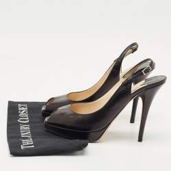 Pre Owned Jimmy Choo Black Patent Leather Vita Peep Toe Platform Slingback Sandals Size 39