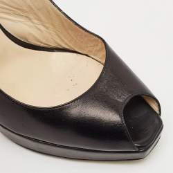 Pre Owned Jimmy Choo Black Patent Leather Vita Peep Toe Platform Slingback Sandals Size 39