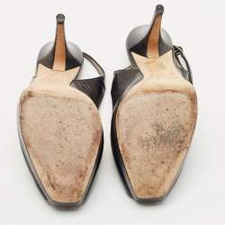 Pre Owned Jimmy Choo Black Patent Leather Vita Peep Toe Platform Slingback Sandals Size 39