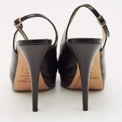 Pre Owned Jimmy Choo Black Patent Leather Vita Peep Toe Platform Slingback Sandals Size 39