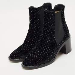 Pre Owned Jimmy Choo Black Velvet Crystal Embellished Ankle Boots Size 39