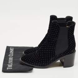 Pre Owned Jimmy Choo Black Velvet Crystal Embellished Ankle Boots Size 39