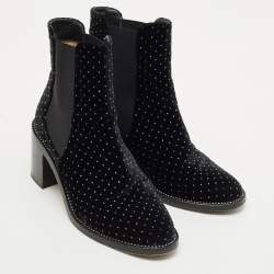 Pre Owned Jimmy Choo Black Velvet Crystal Embellished Ankle Boots Size 39