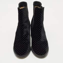 Pre Owned Jimmy Choo Black Velvet Crystal Embellished Ankle Boots Size 39